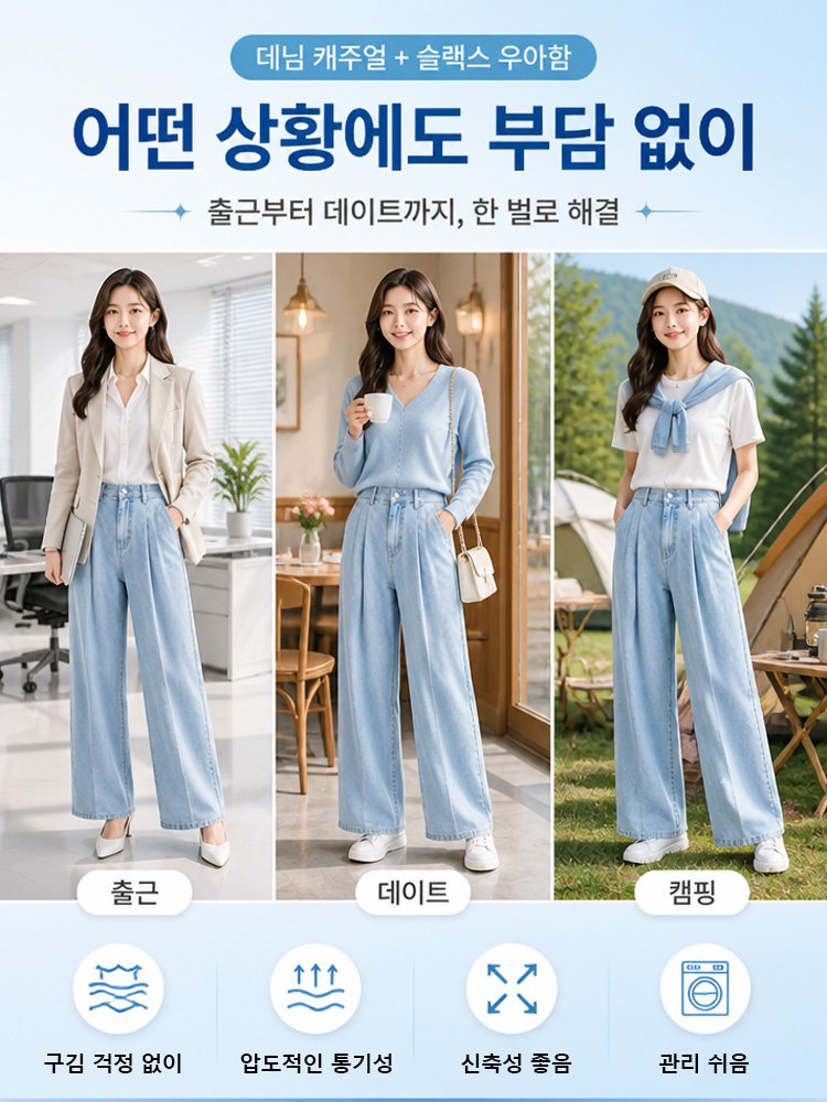26SS 플리츠 초경량 데님 팬츠