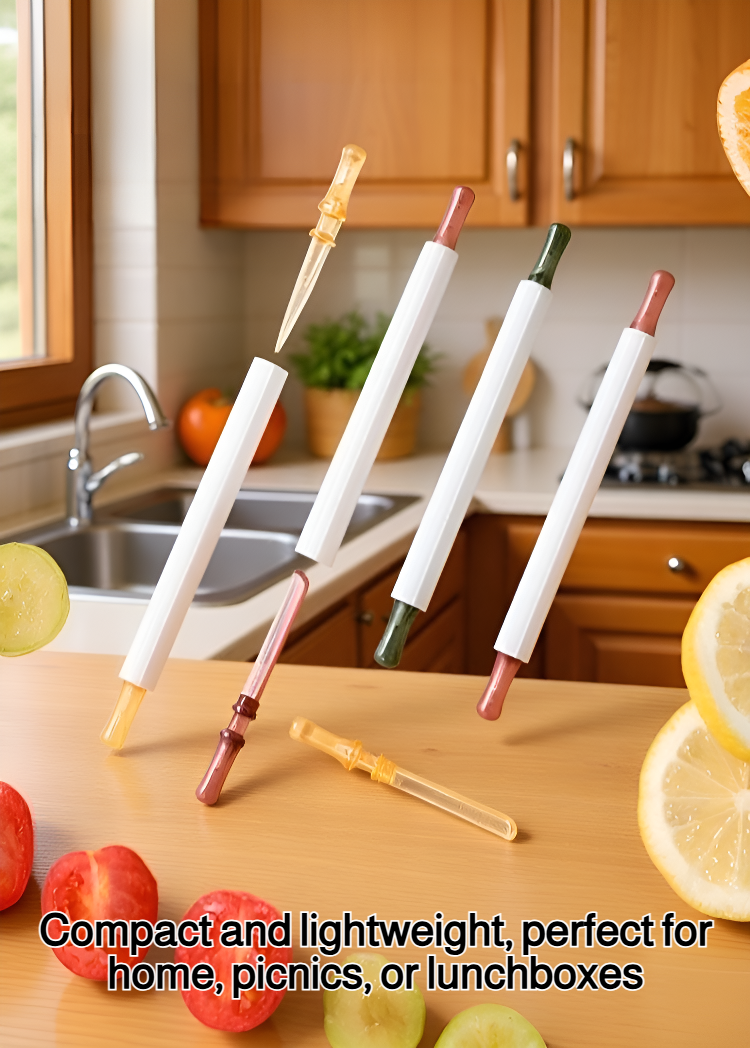 Food-grade fruit forks and knives set on a kitchen table