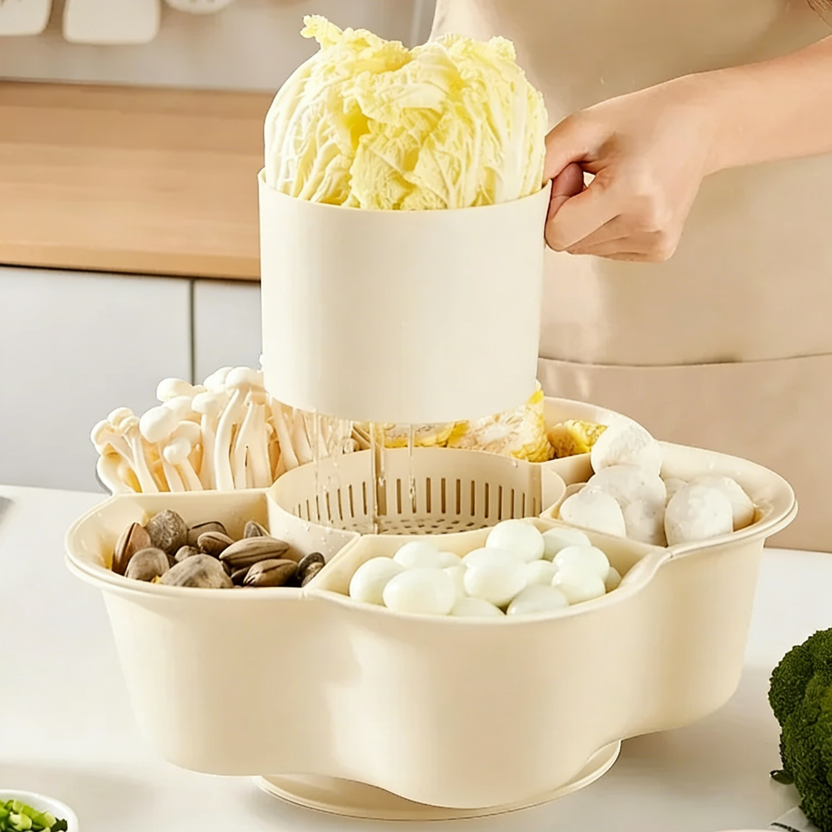 大容量可旋轉洗菜配菜拼盤瀝水籃