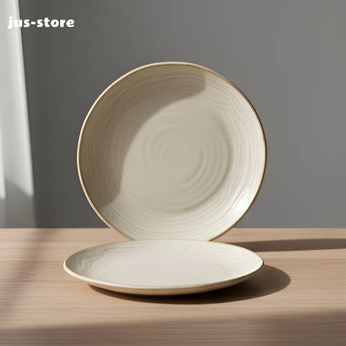 Stacked ceramic plates with retro underglaze patterns