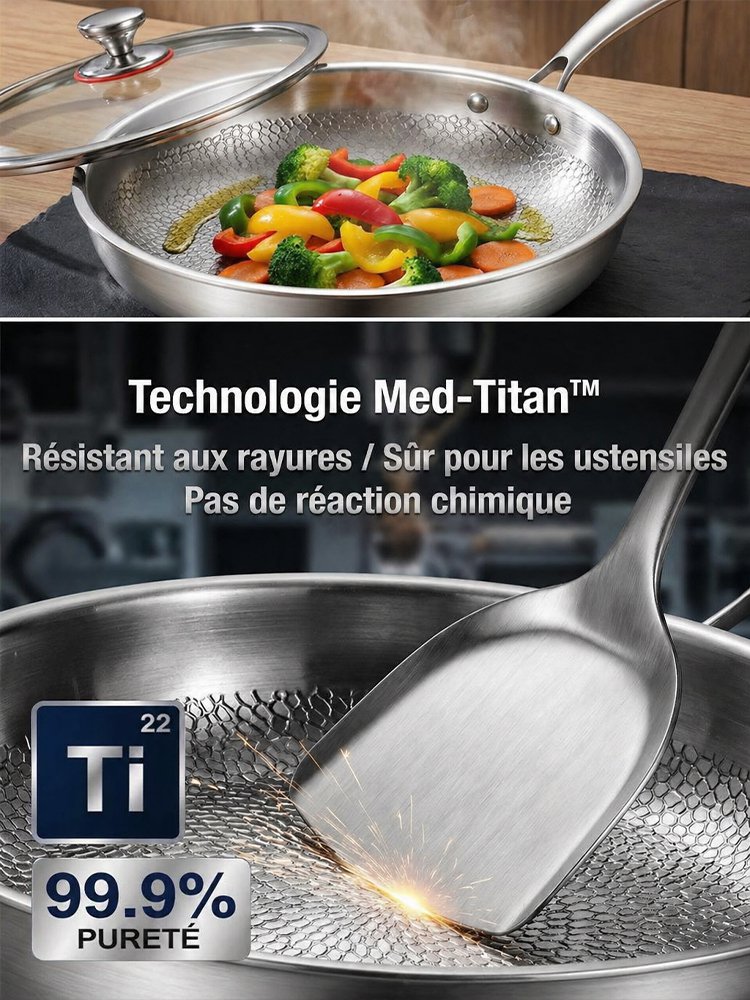 【Un investissement pour la vie】Poêle antiadhésive en titane pur de qualité médicale, sans revêtement