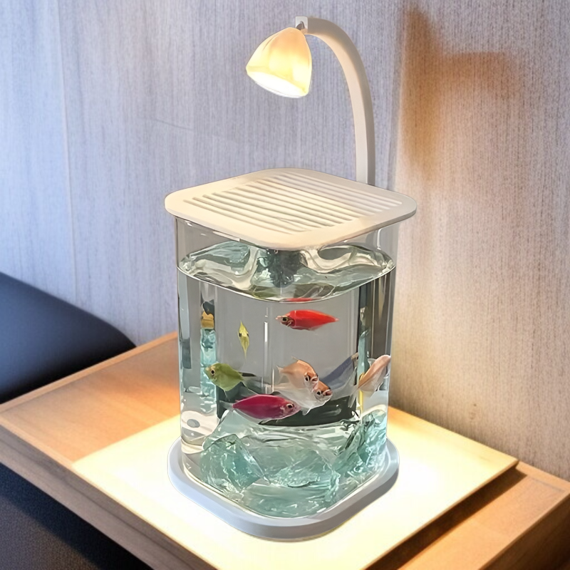 魚の水槽の闘魚、特別な魚の水槽、スーパーホワイトの小さな魚の水槽、怠惰なガラスの水槽、リビングルームの創造的なデスクトップの魚の水槽の装飾品、高級な装飾ランプ
