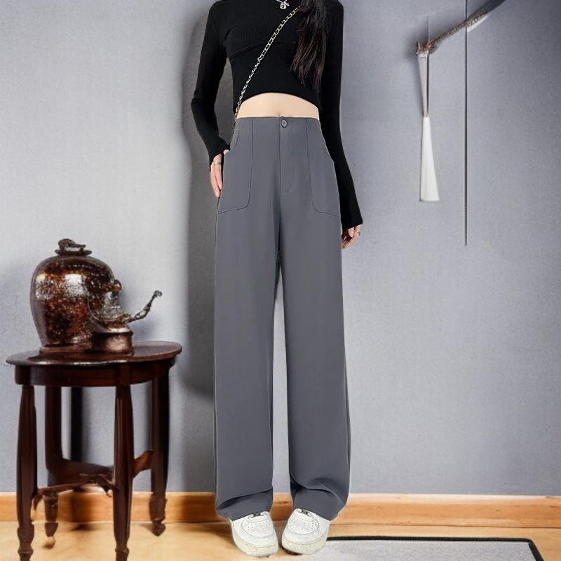 女性用ハイウエストスリムフィットウールスーツパンツ