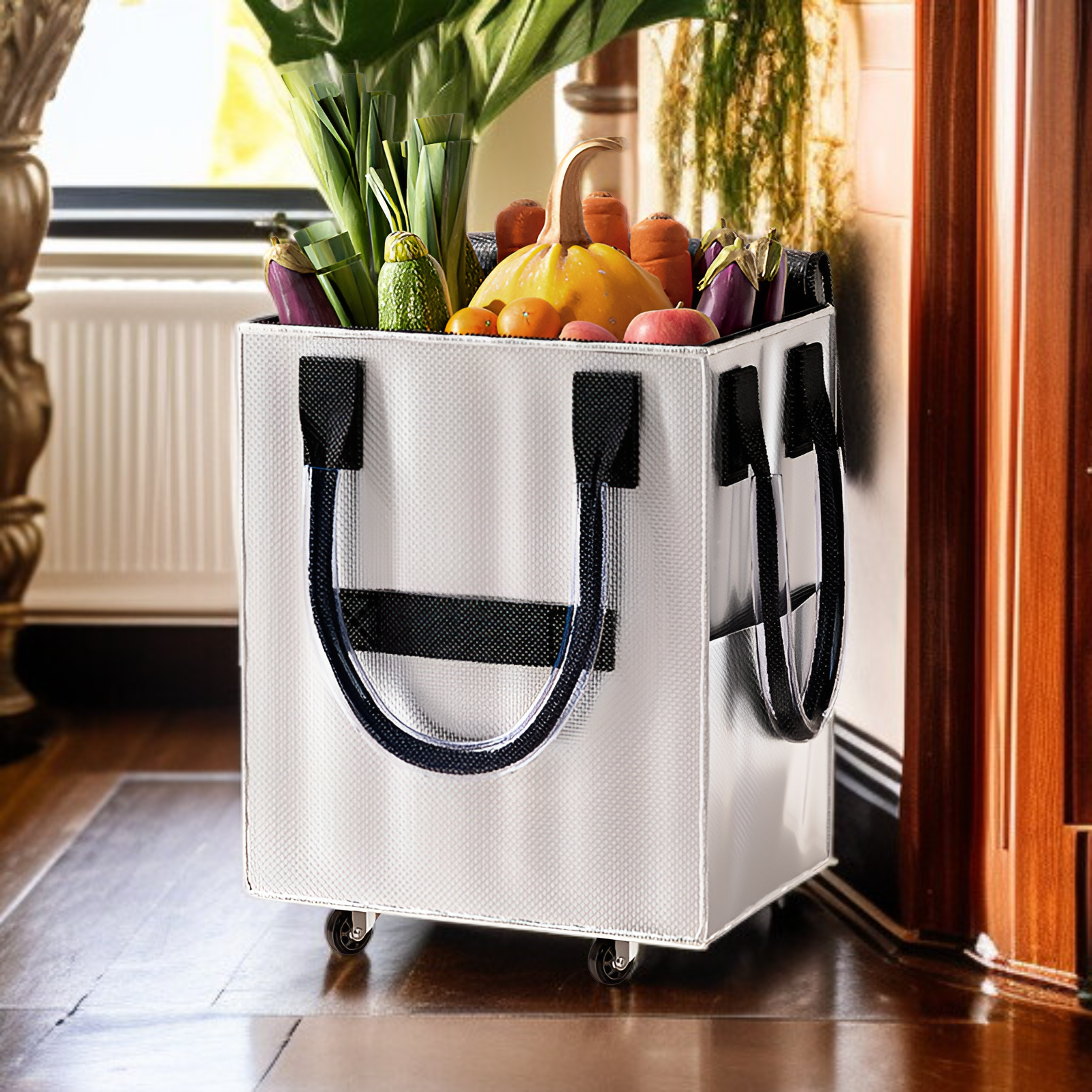 รถเข็นช้อปปิ้งพับได้แบบหนาพิเศษ พร้อมหูหิ้วสำหรับกระเป๋าเดินทาง