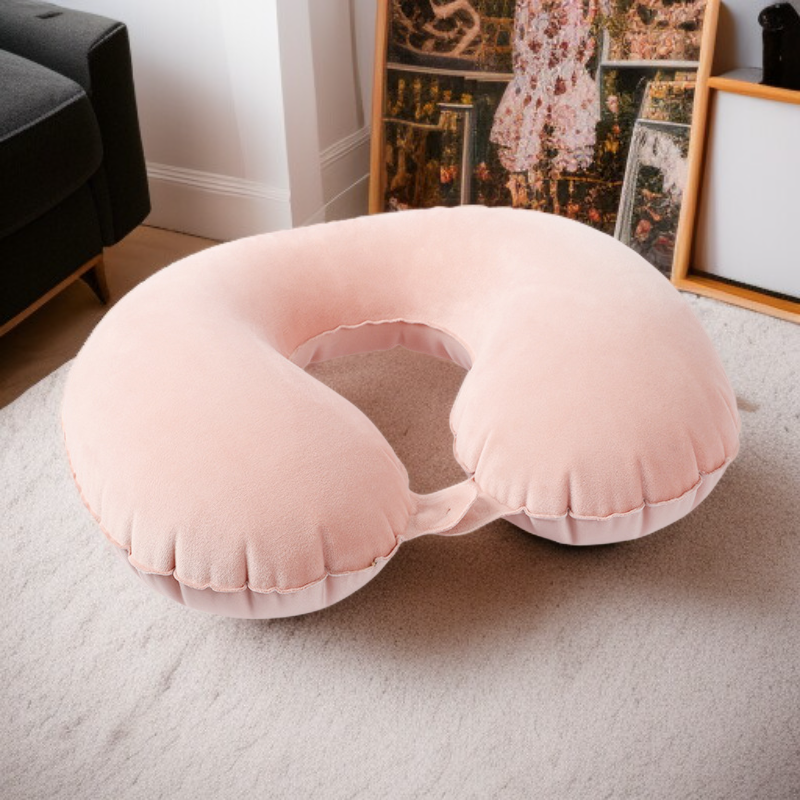 Press to inflate the U-shaped pillow
