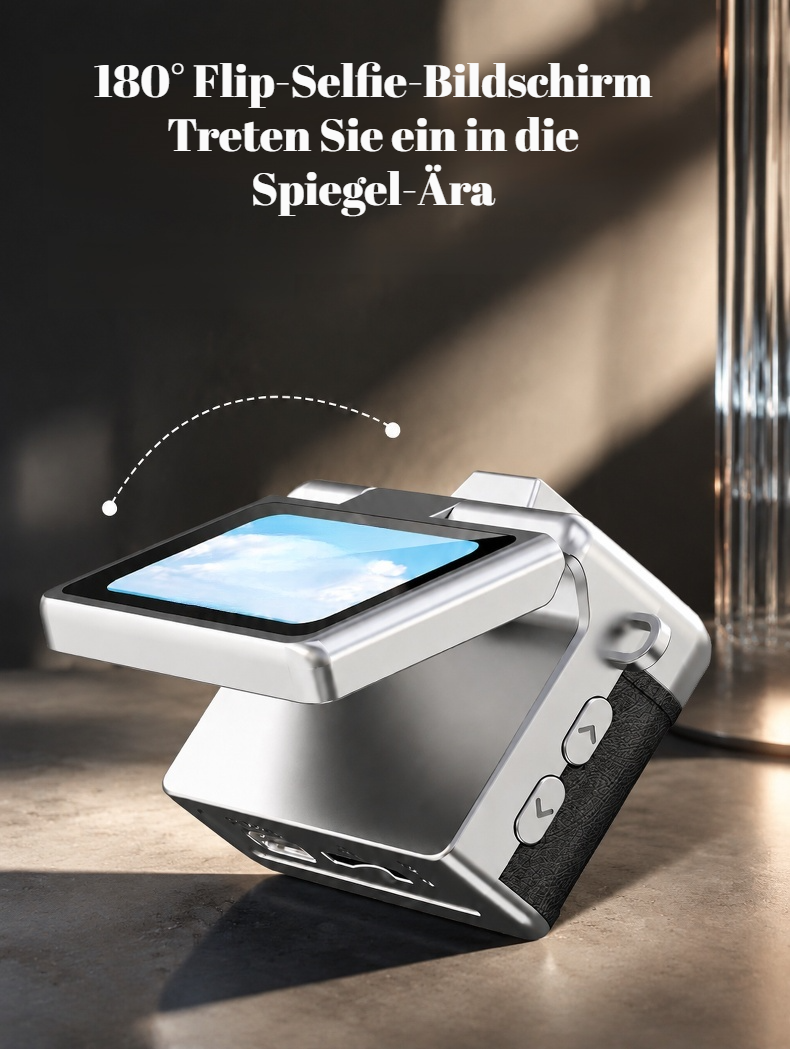 Retro CCD-Kamera mit Klappbildschirm auf einem Schultisch