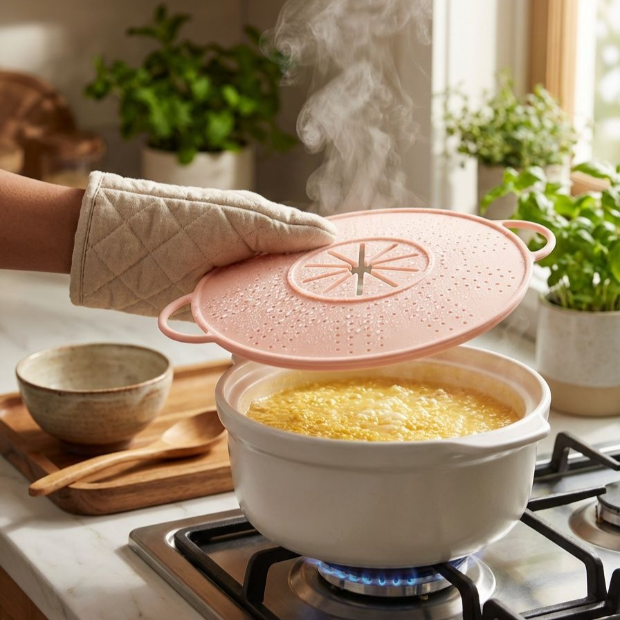 Hitzebeständiger Silikon-Deckel als Spritzschutz