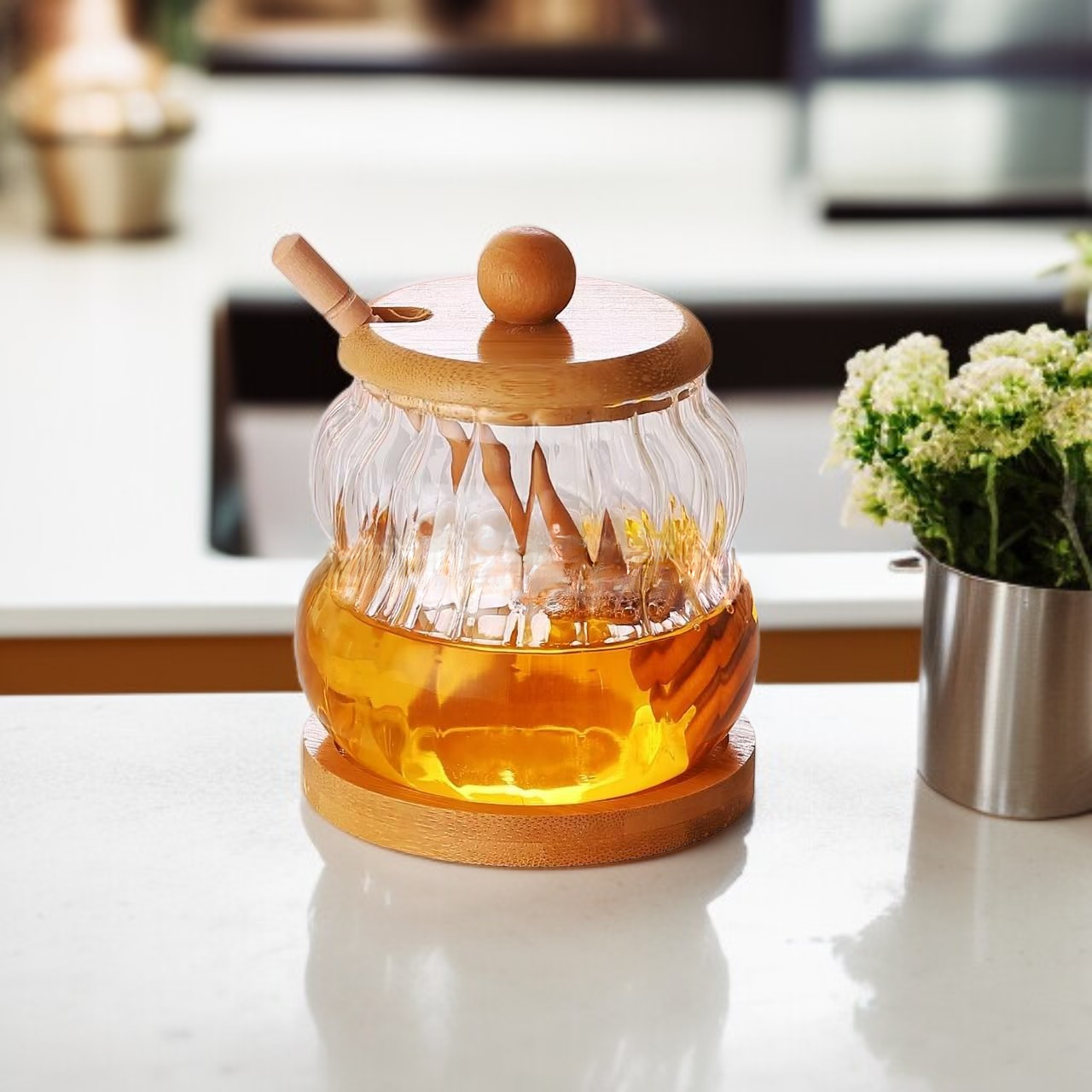 Honigglas mit Rührstab