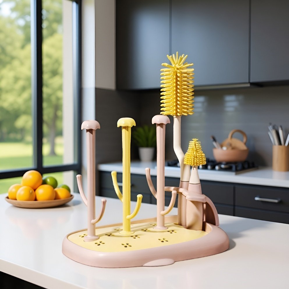 Baby bottle drainer with removable tray for easy cleaning