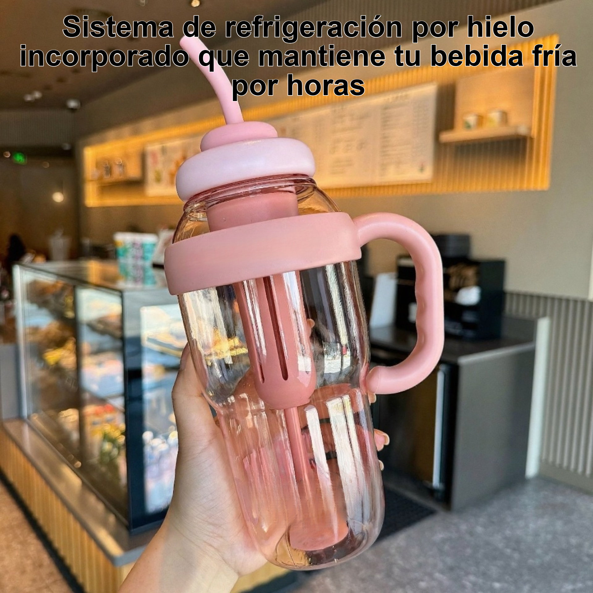 Botella de agua con pajita de gran capacidad y refrigeración por hielo