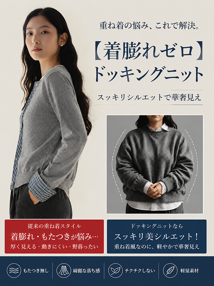Monollyチェック柄 レイヤード風 ニットカーディガン