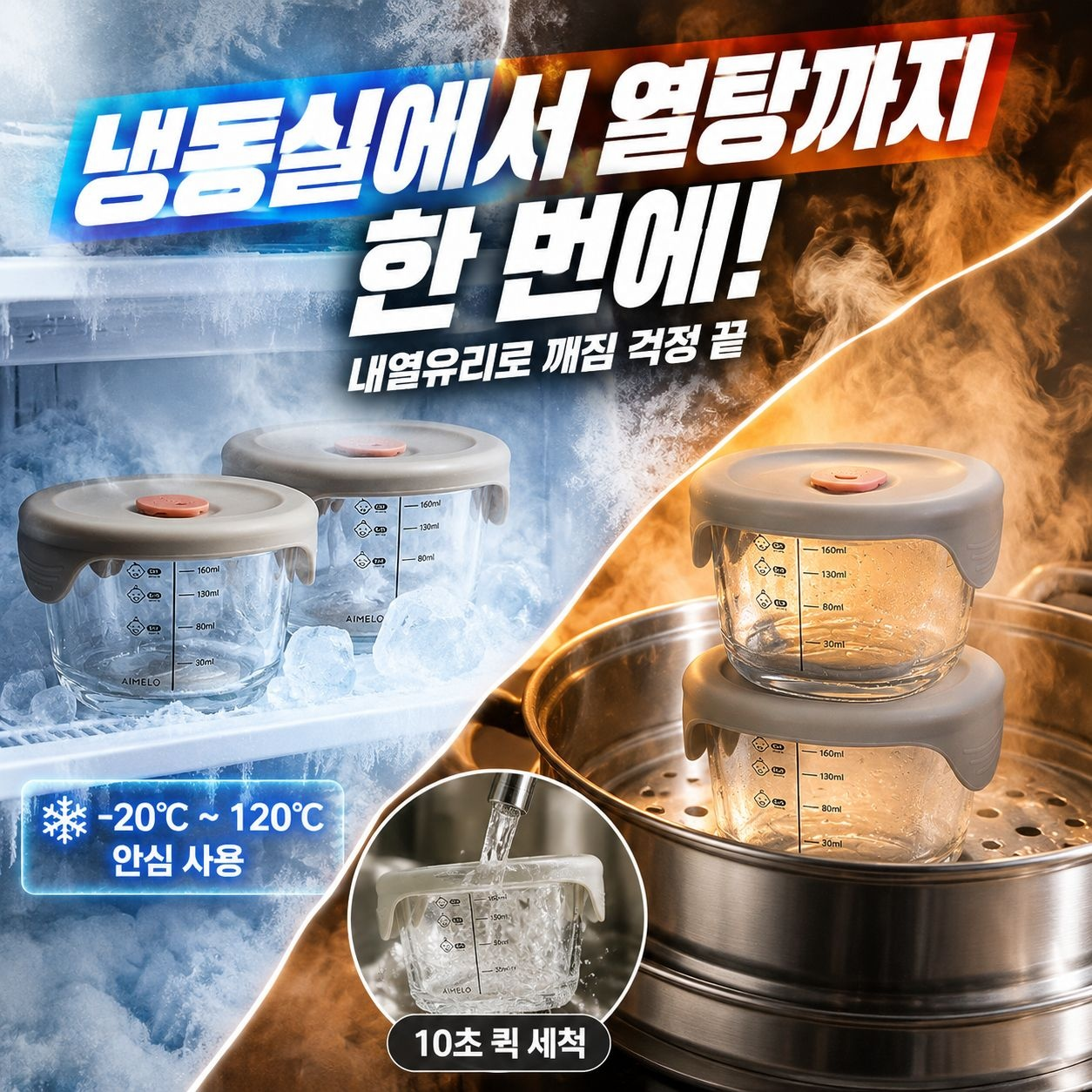 다기능 아기 이유식 유리 보관용기 계란찜 그릇 락앤락