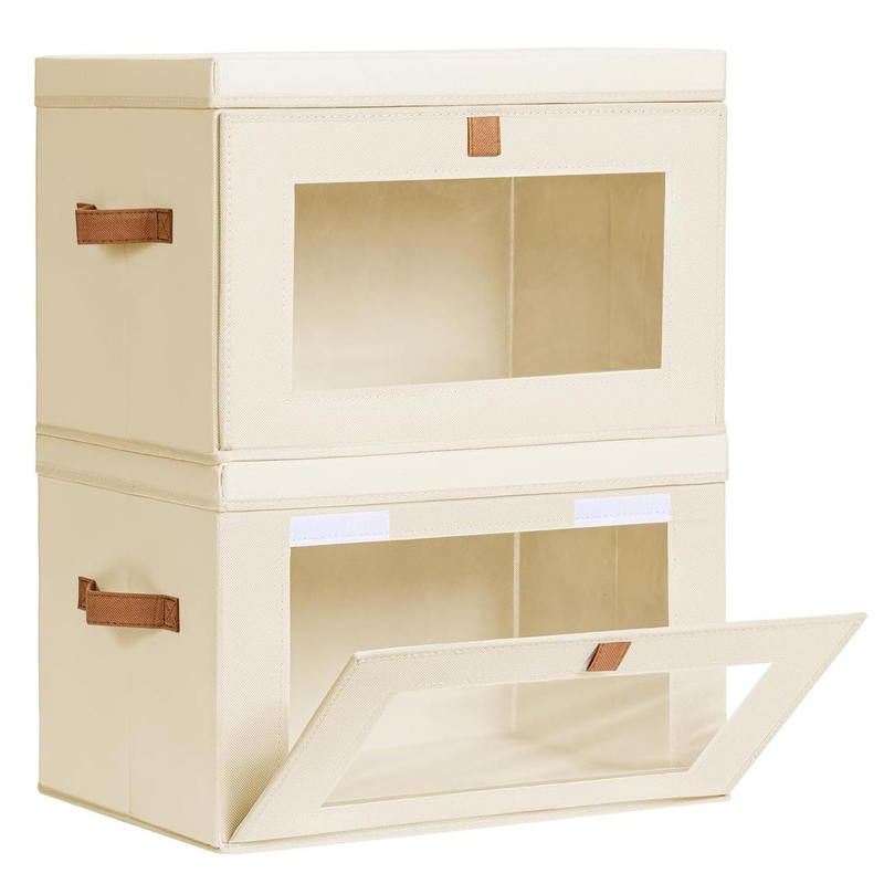 Foldable Side-Open Storage Box with Lid and Transparent Window