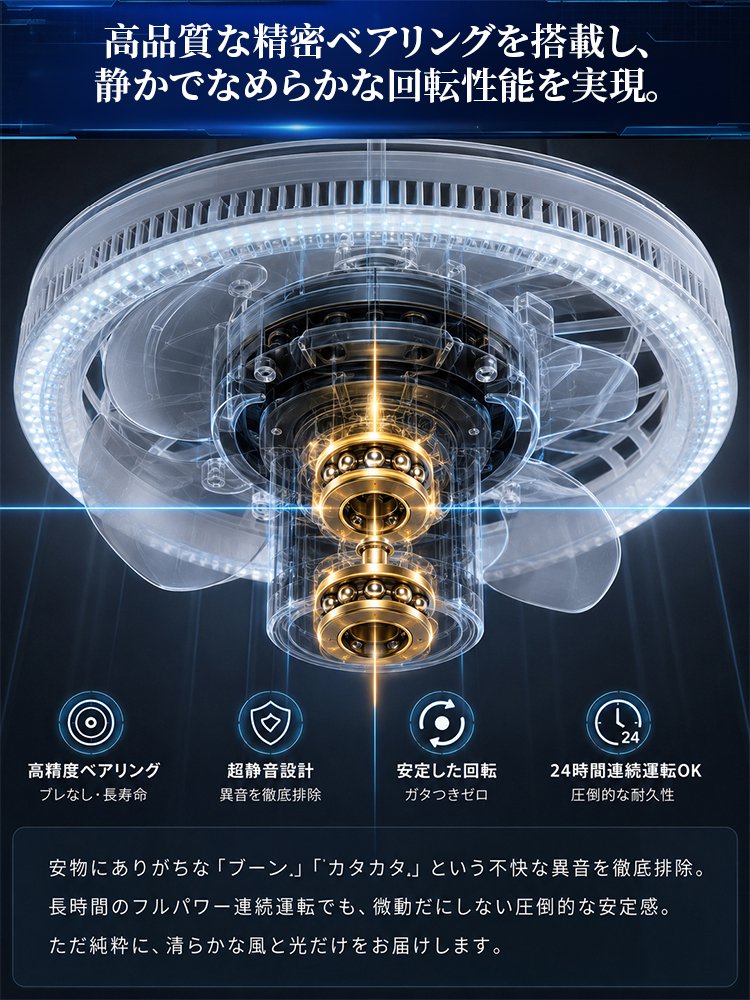 【静音・風量調節可能】2in1シーリングファンライト