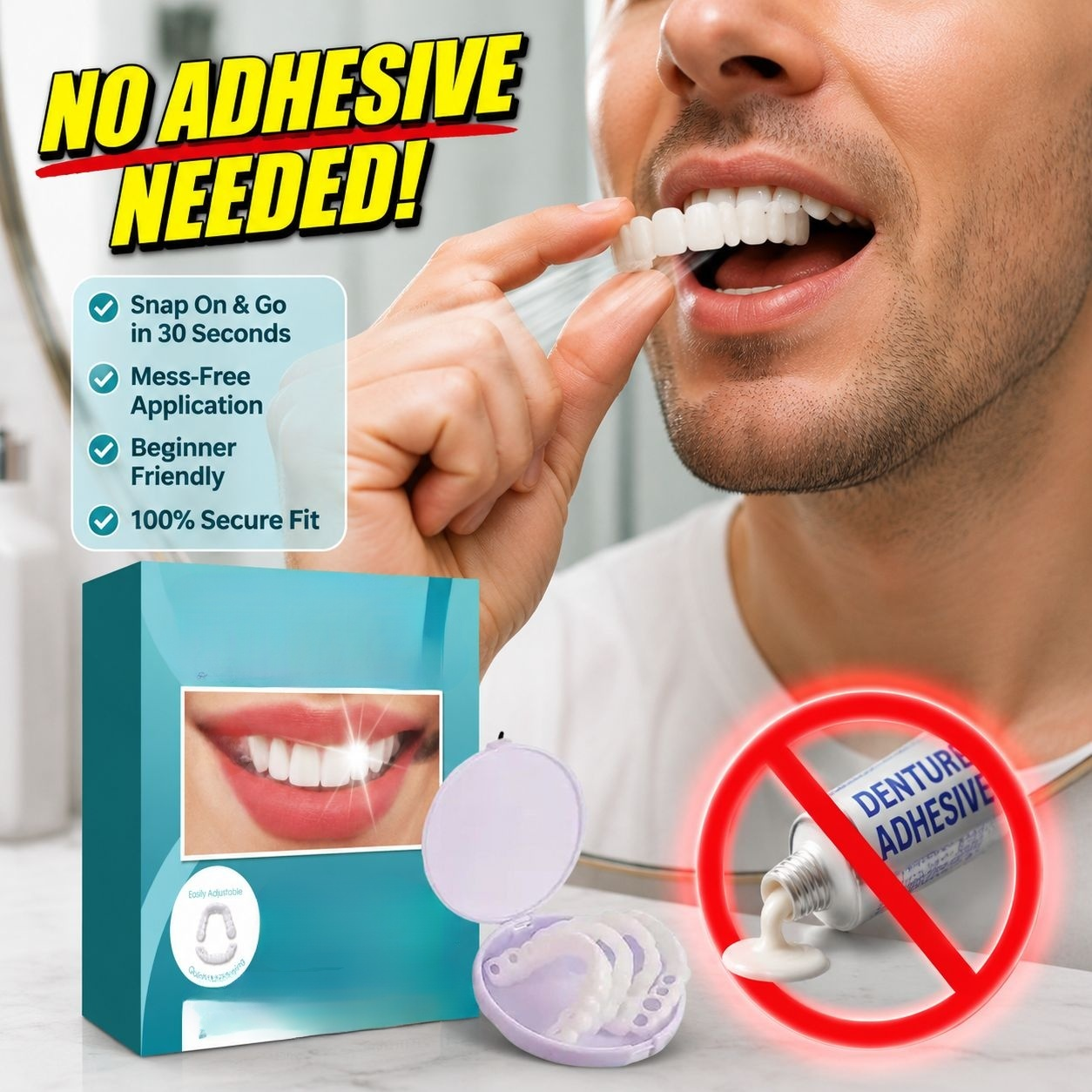 Clip-on Denture Teeth, Natural Look Temporary Repair