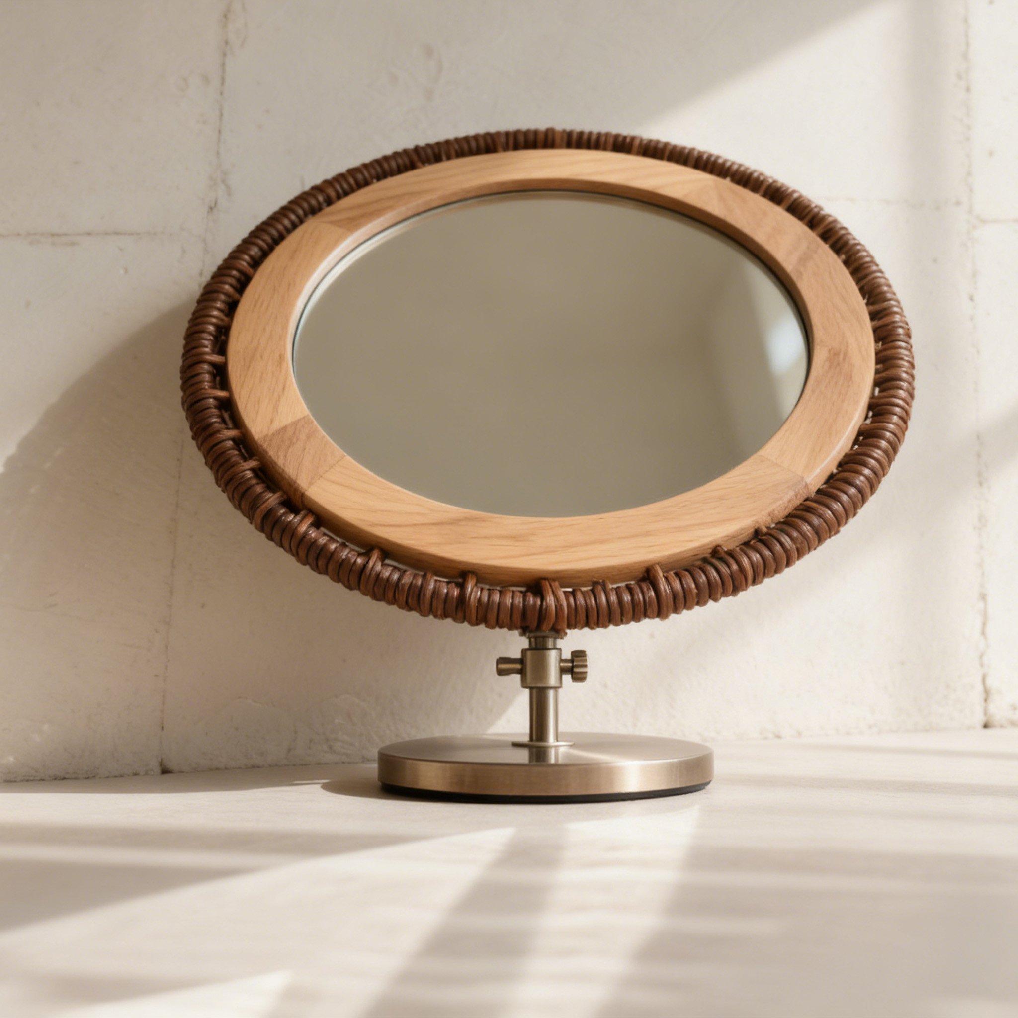 라탄 프레임 원목 화장용 거울 세트(2개)