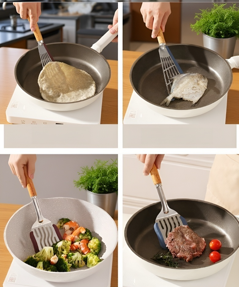 논스틱 기능을 강조한 나무 팬 근접 촬영