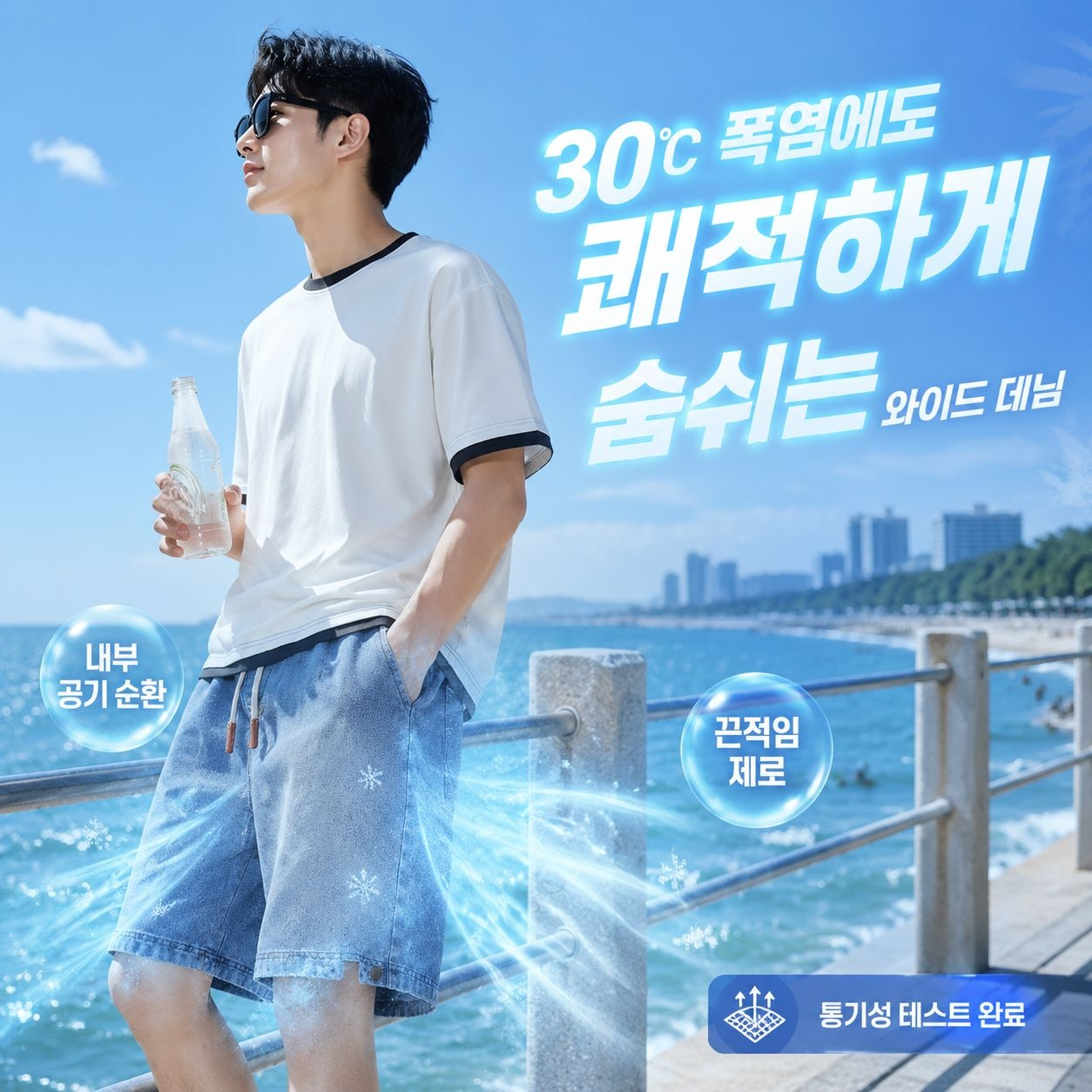 남성용 베이직 7부 데님 반바지 루즈핏 스트레이트