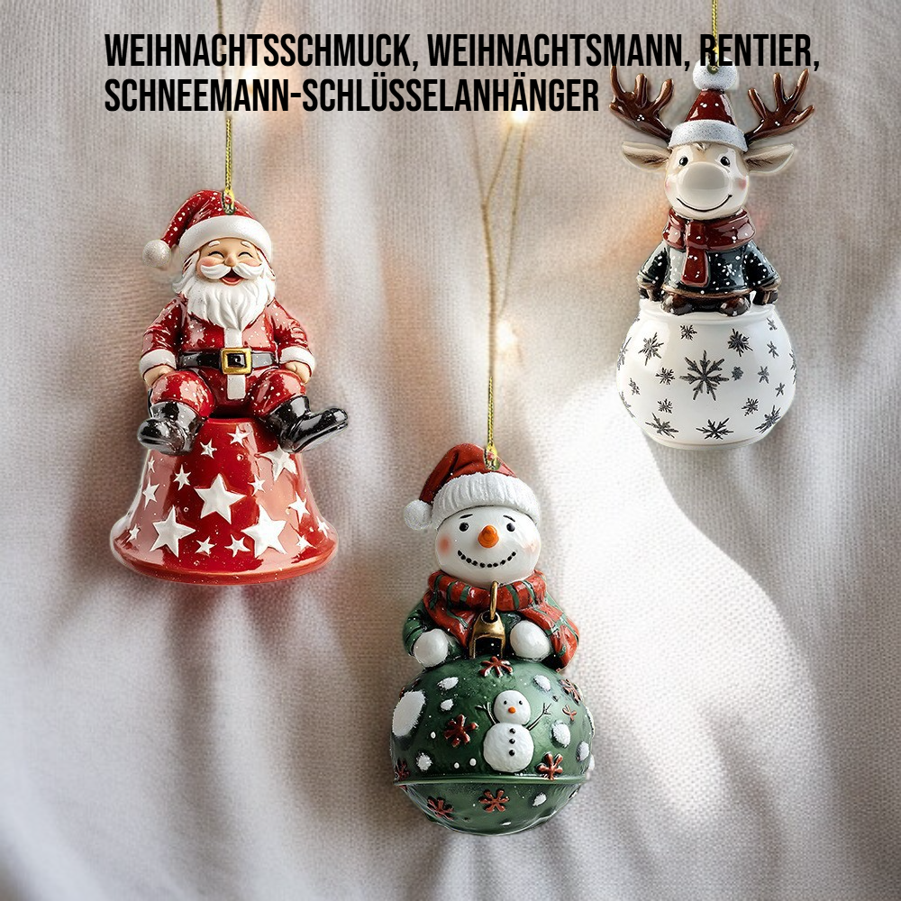 Weihnachts-Schlüsselanhänger Deko: Weihnachtsmann, Rentier, Schneemann  中文：圣诞钥匙扣装饰：圣诞老人、小鹿、雪人