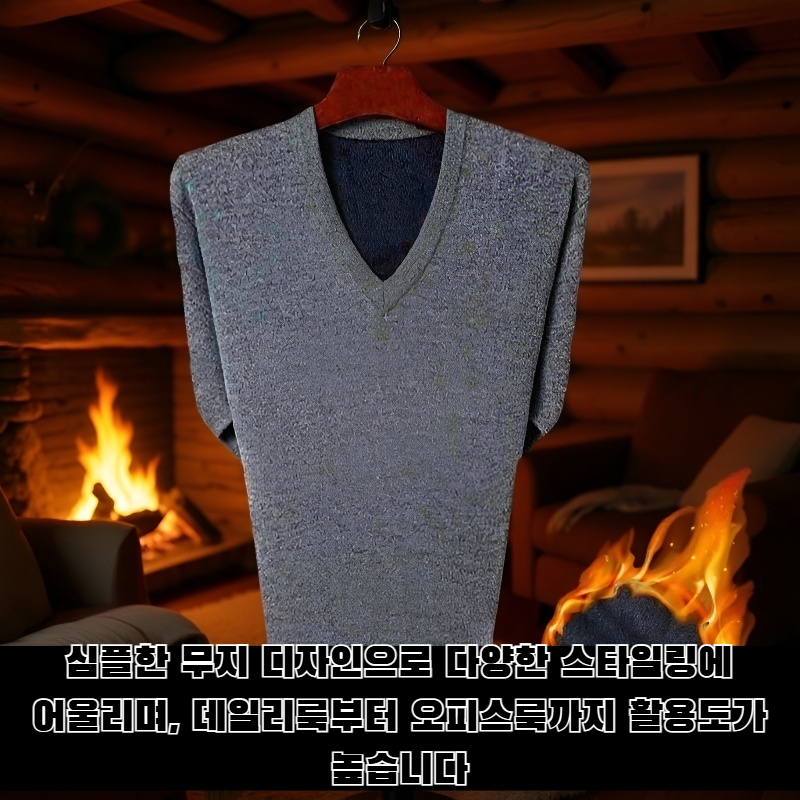 V 넥 스웨터 + 벨벳 두꺼운 무지