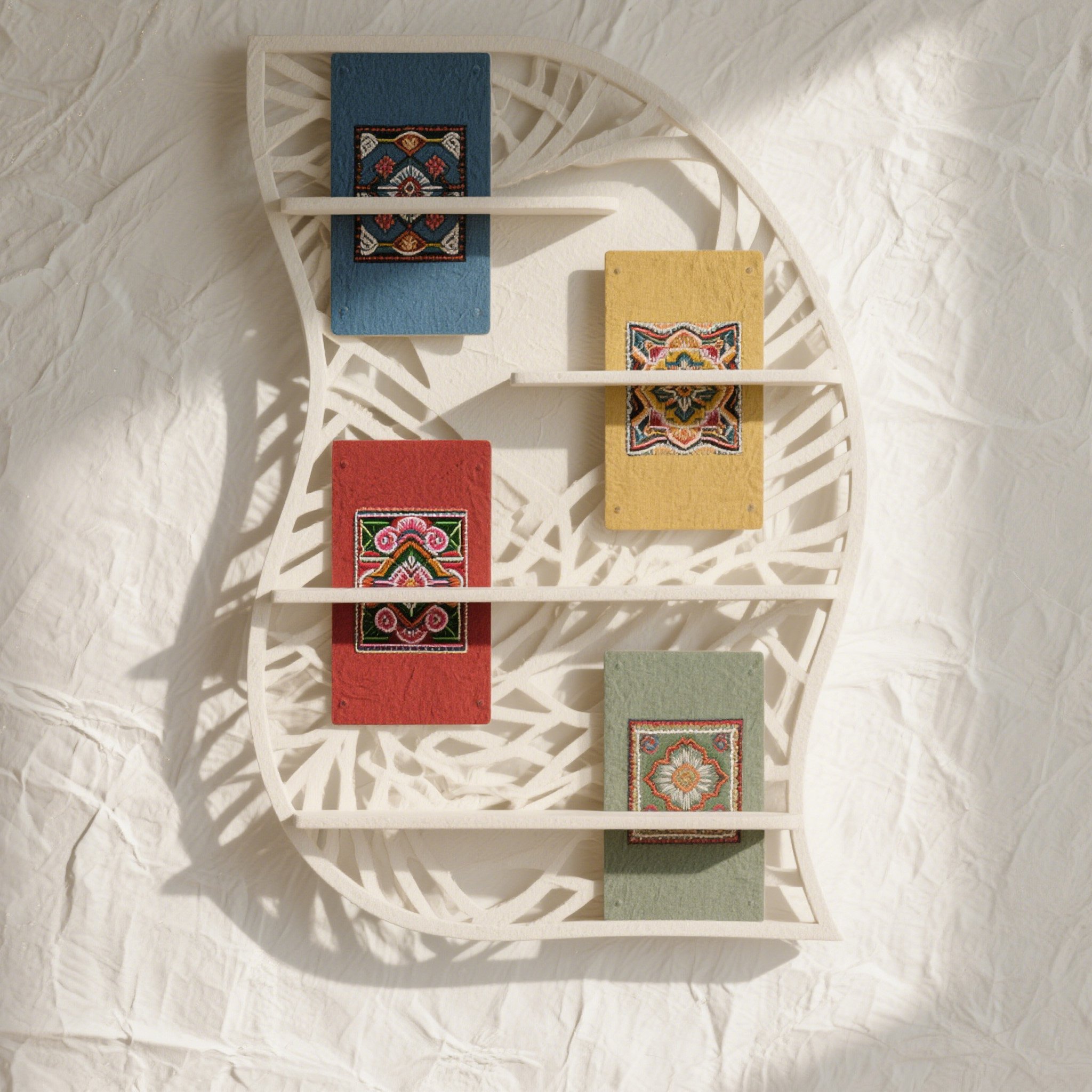 ชั้นวางหนังสือศิลปะไม้แบบโปร่ง