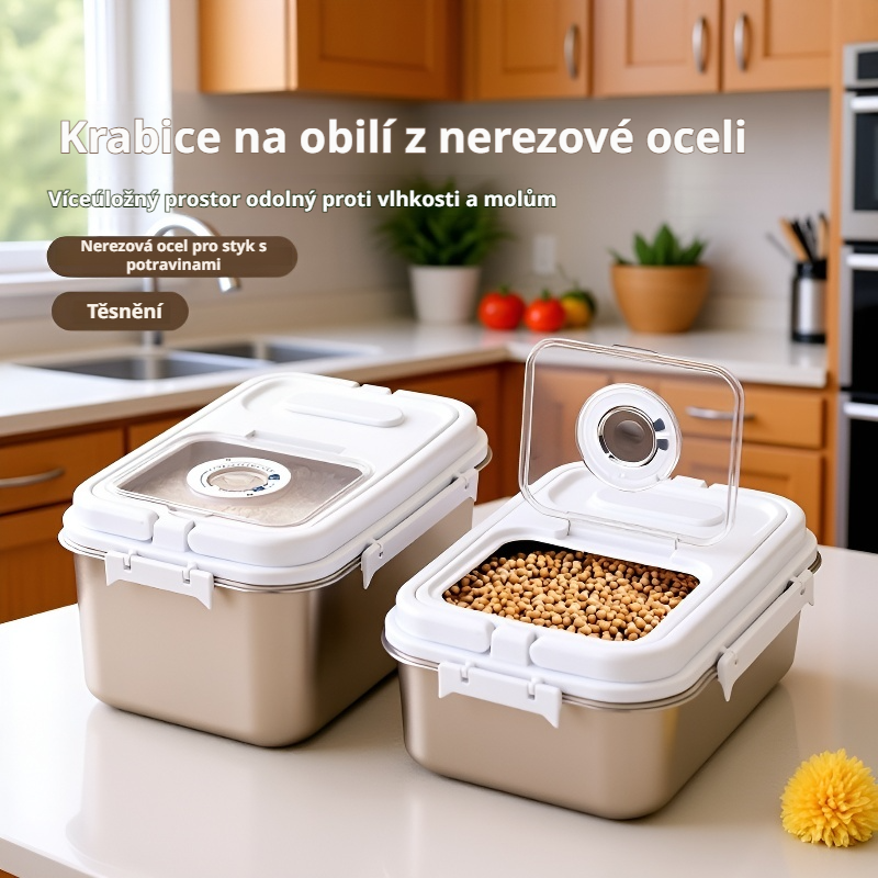 Nerezový zahuštěný vzduchotěsný víceúčelový zásobník na rýži