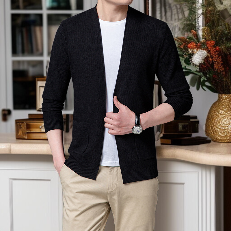 남자 니트 카디건 솔리드 니트 코트 신상 울 스웨터 무축소 카디건