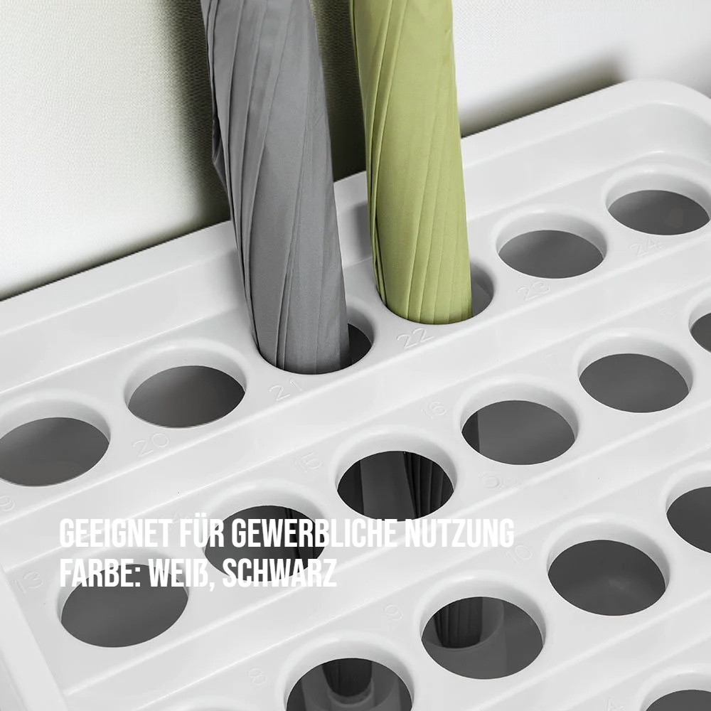 ：Moderner Regenschirmhalter mit Stiefelfach und offener Ablage