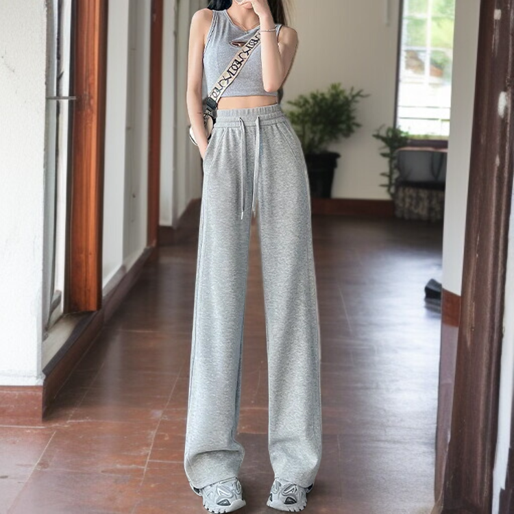 트레이닝 팬츠 여신 팬츠 와이드 일자 봄 복합 와이드 팬츠 슬림핏 그레이 맨투맨