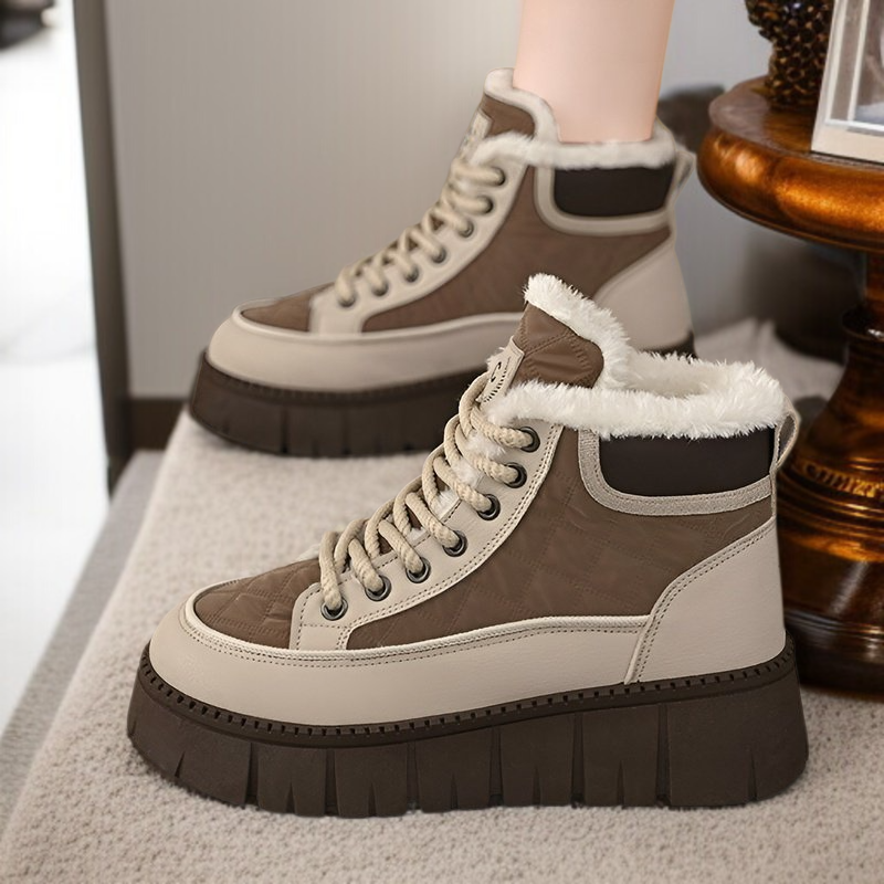 여성 겨울 도톰한 면화 앵클부츠 여성 통굽 캐주얼화 기모 겨울 캐주얼화