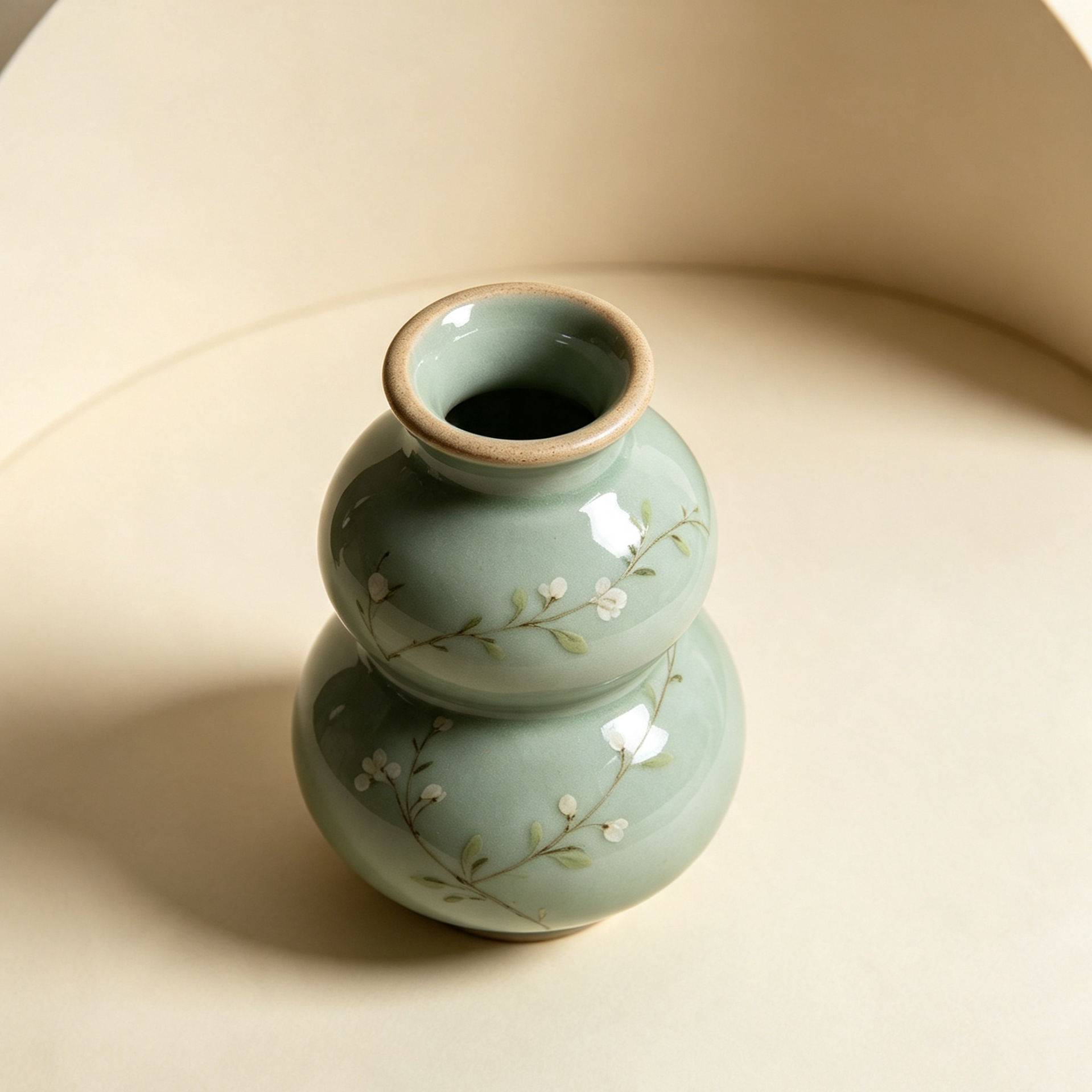 ひょうたん型の青磁手描きミニチュア花瓶（2個セット）