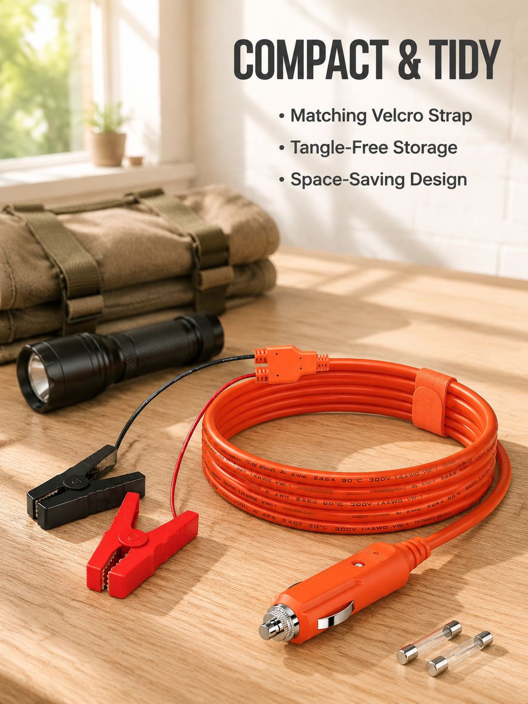 14AWG 2-meter car battery charging cable with cigarette lighter plug to alligator clip, 12V.
