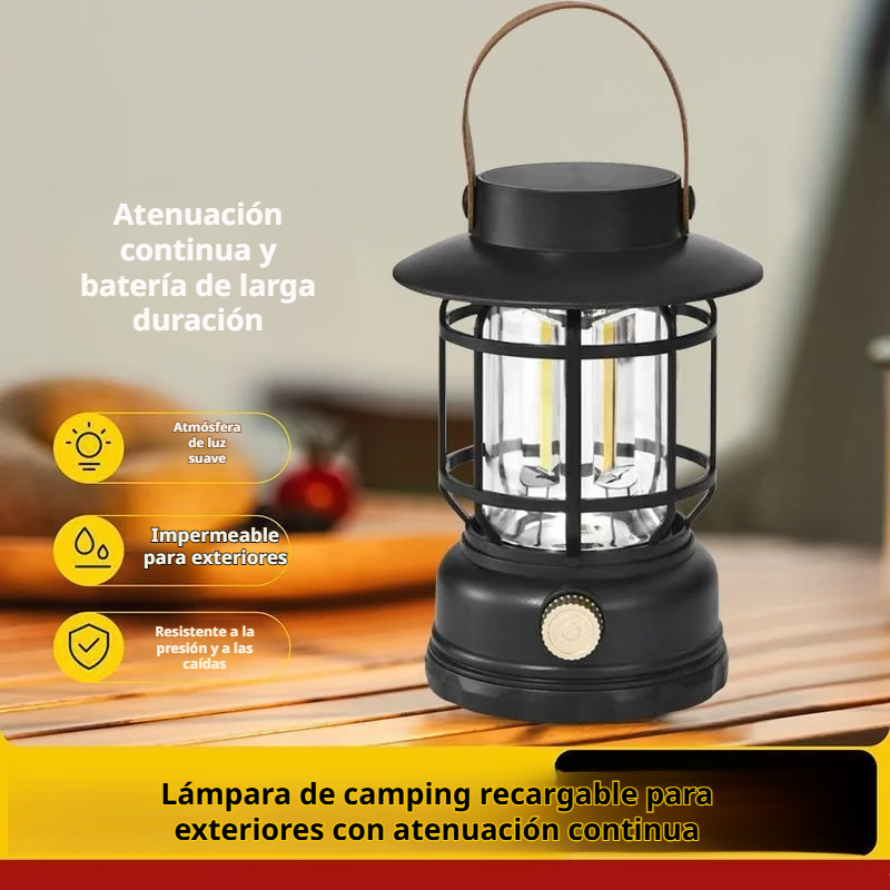 Lámpara vintage de caballo ambiente para camping, recargable y solar