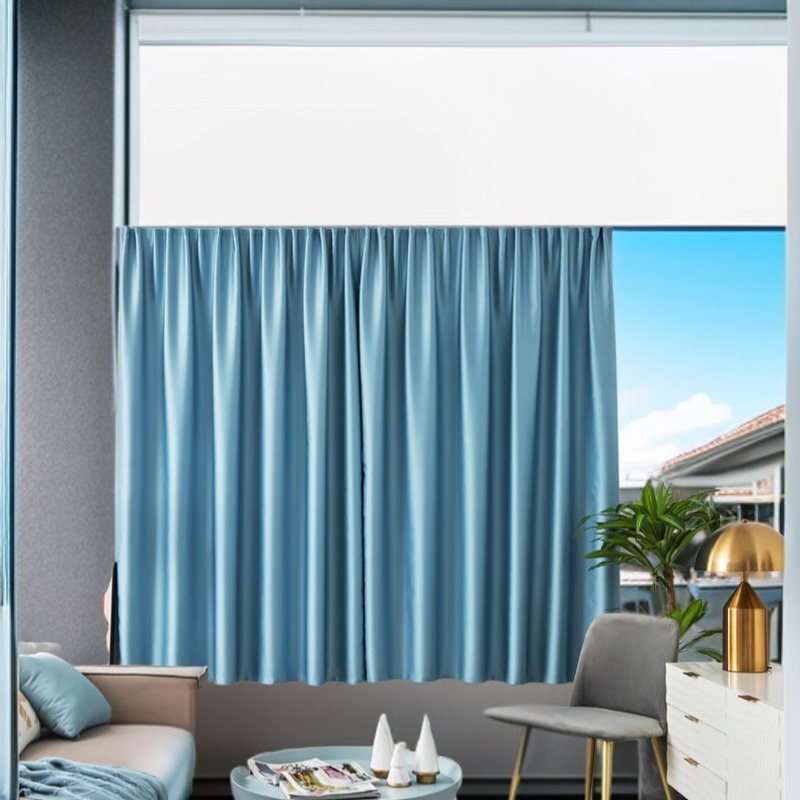 寝室の完全な遮光カーテン自己接着日除けの生地はパンチ穴の取付けの日焼け止めの熱絶縁材のカーテンを放します