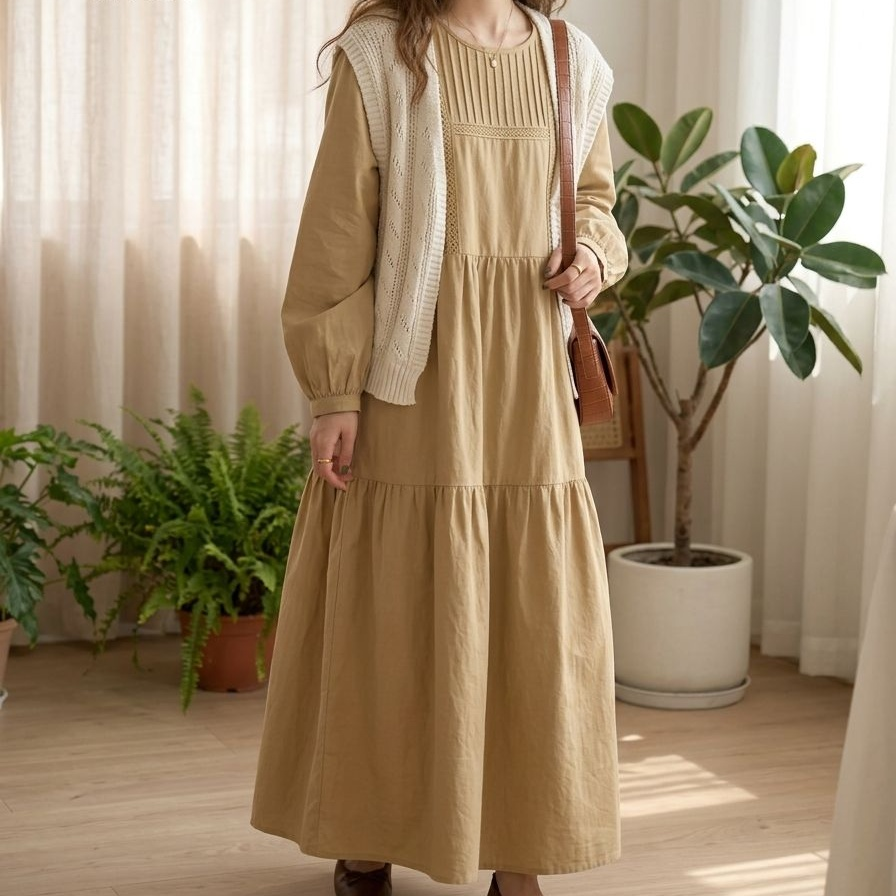 ルーズタイプ綿麻ワンピース＆ショールセット