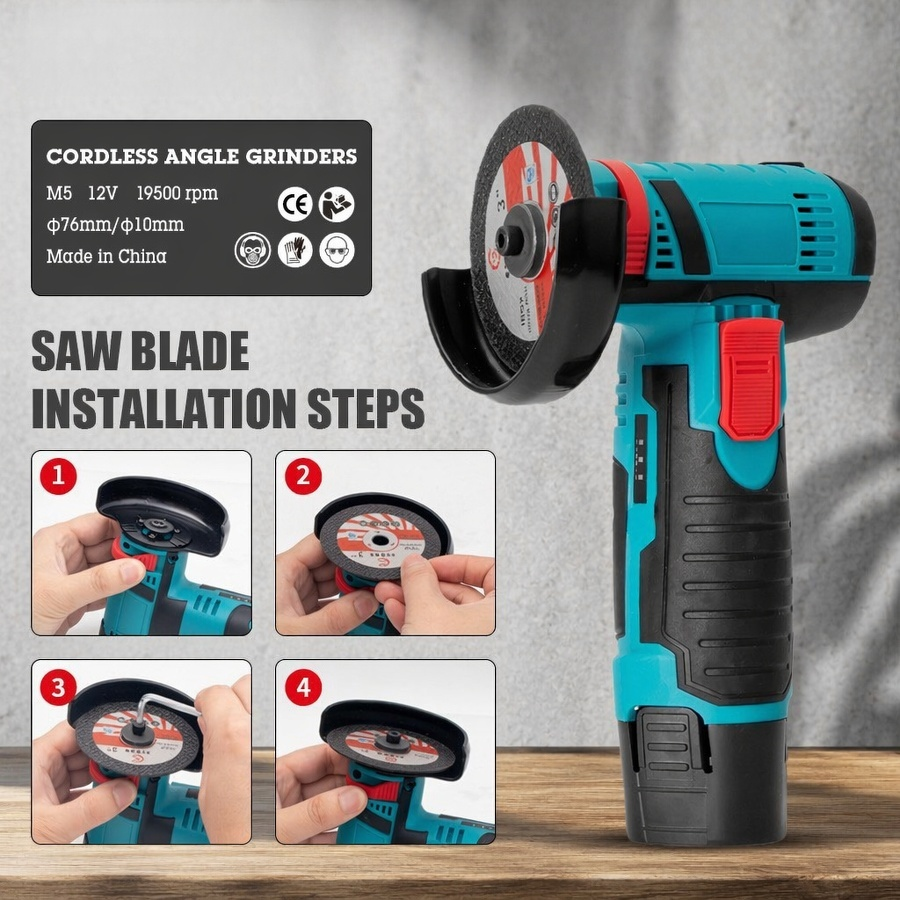 Cordless rechargeable angle grinder for home use