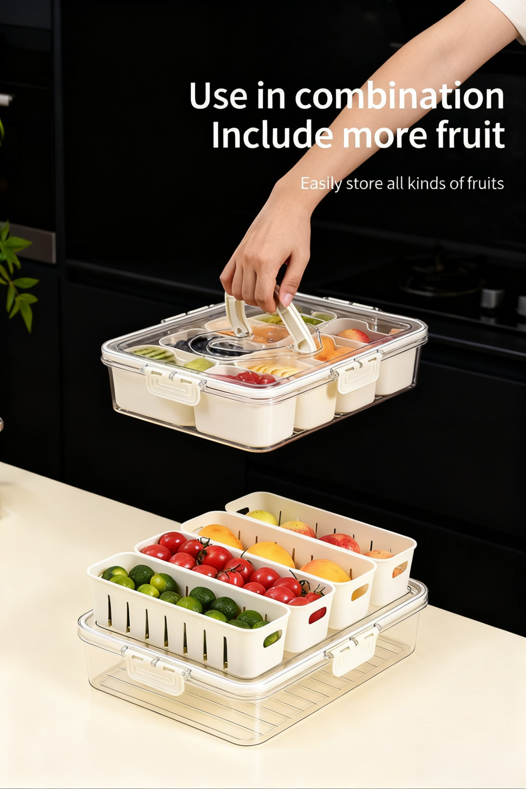 Heart-shaped salad and fruit fresh-keeping container on kitchen countertop