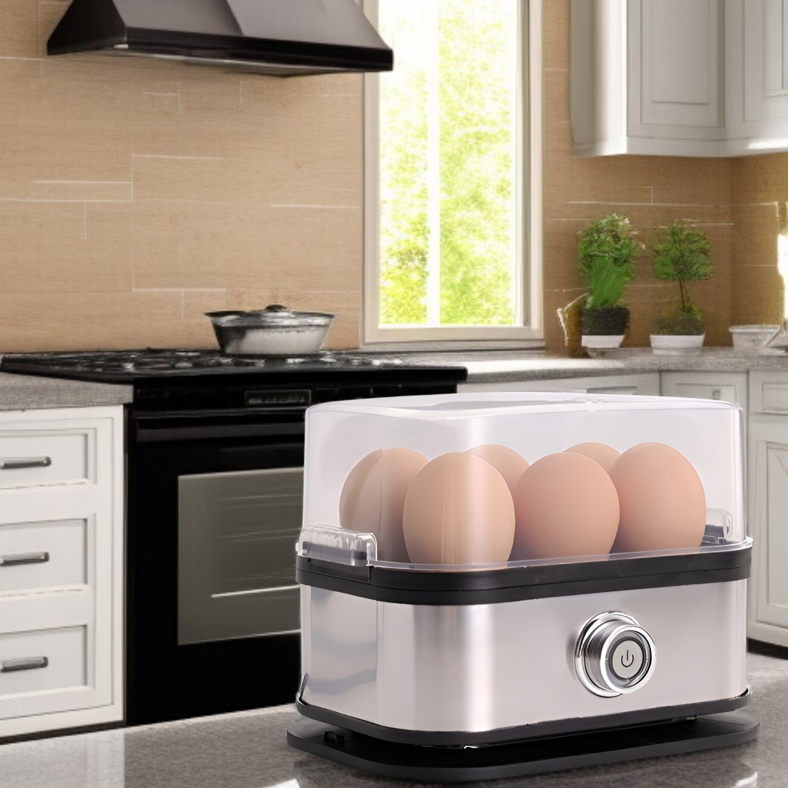 Stainless steel egg cooker electric steam cooker anti-dry burning one-button operation small mini po