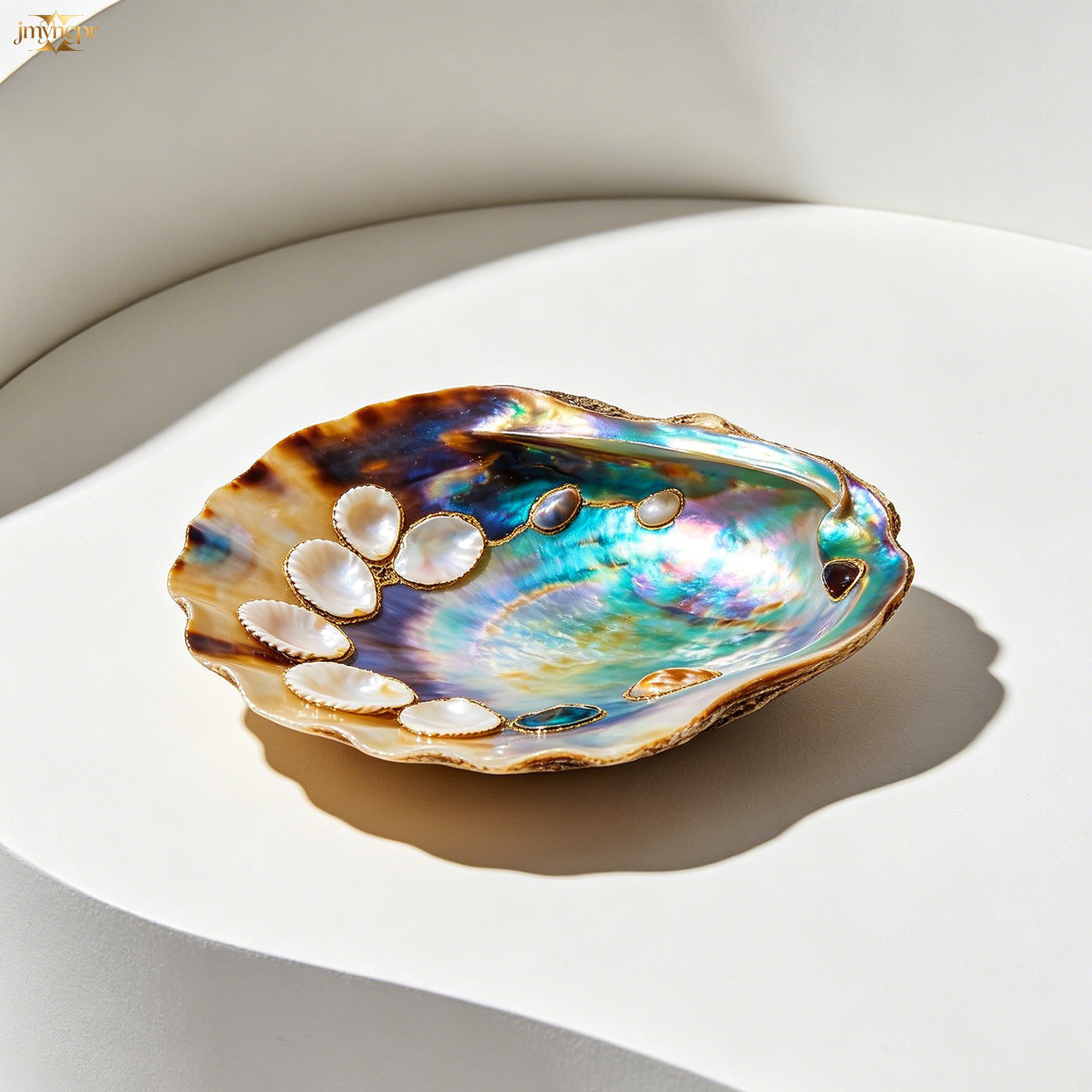 Natural Shell Inlay Decorative Plates Set of 2 on table