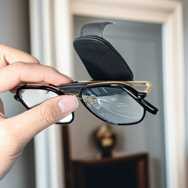  다기능 차량 선글라스 클립 가죽 선바이저 안경 보관함