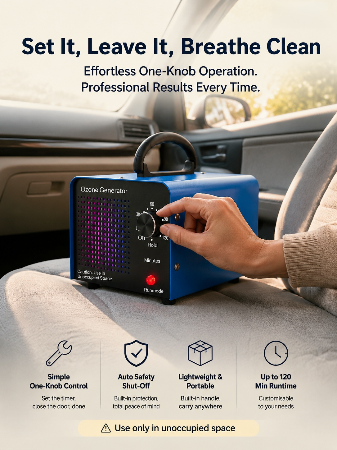 Ozone sterilizer for car interiors