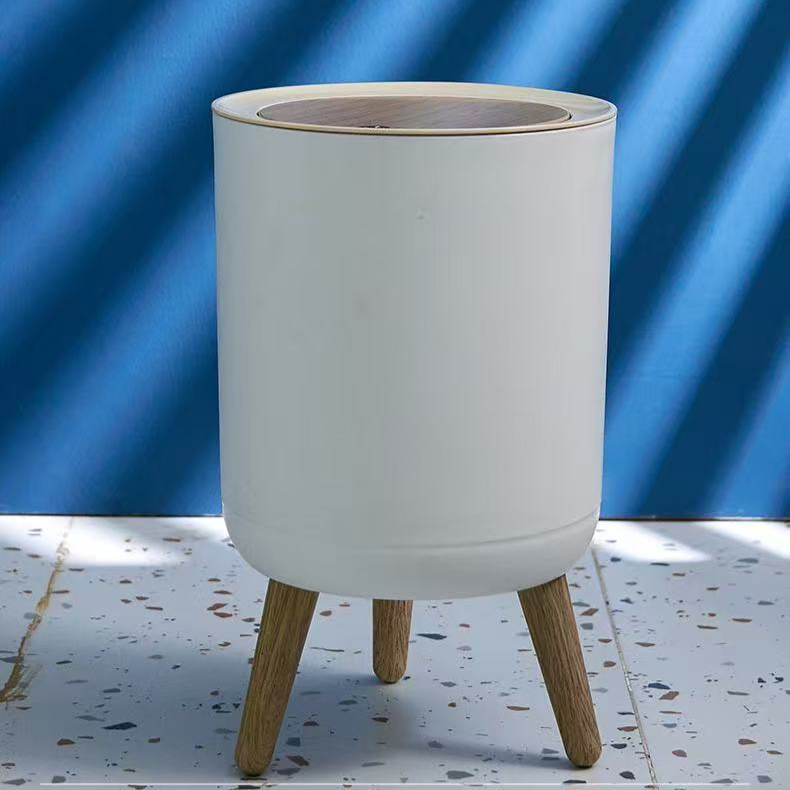 高腳原木風免彎腰垃圾桶