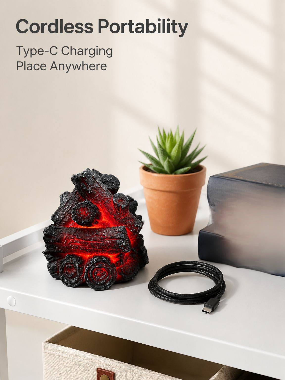 Modern Minimalist Style Resin Charcoal LED Ambient Lamp, Battery Powered, C Type