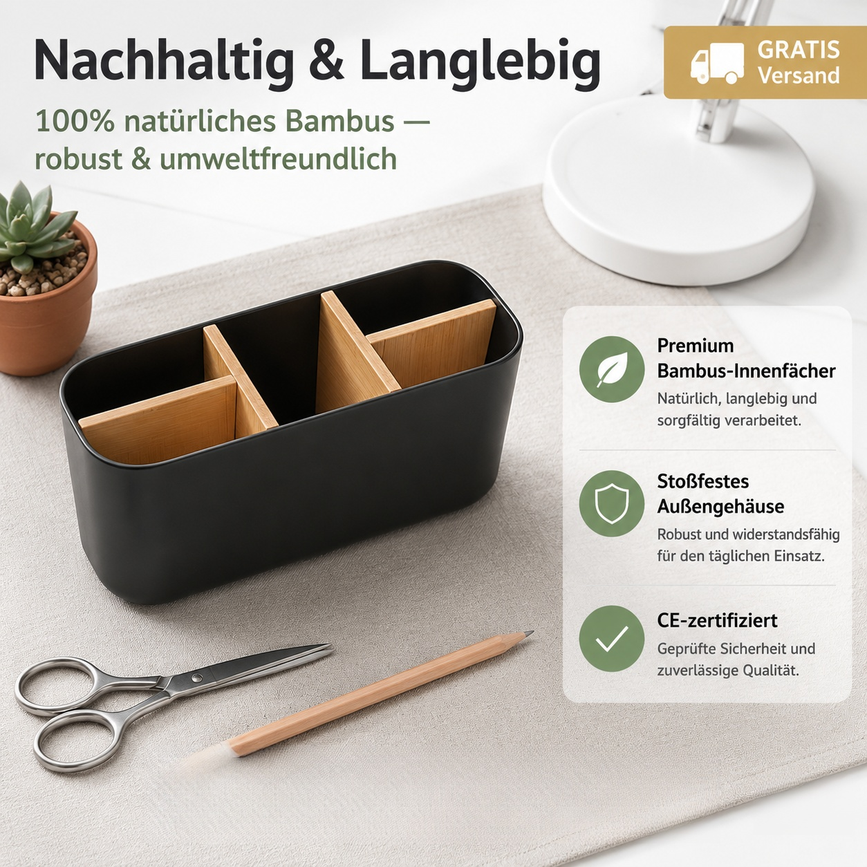 Bambus-Holz Schreibtisch-Organizer mit mehreren Fächern