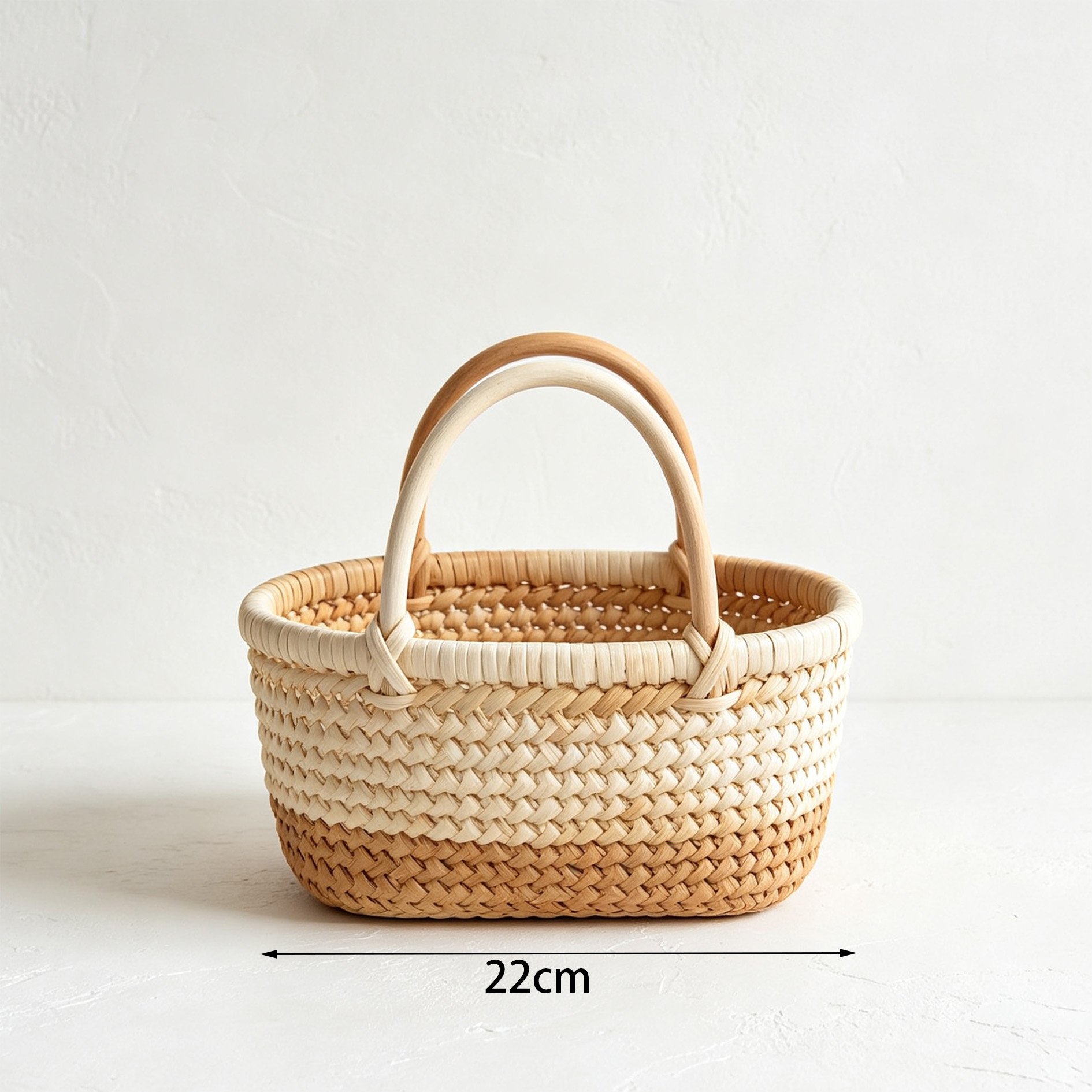 Double-handled woven rattan baskets set