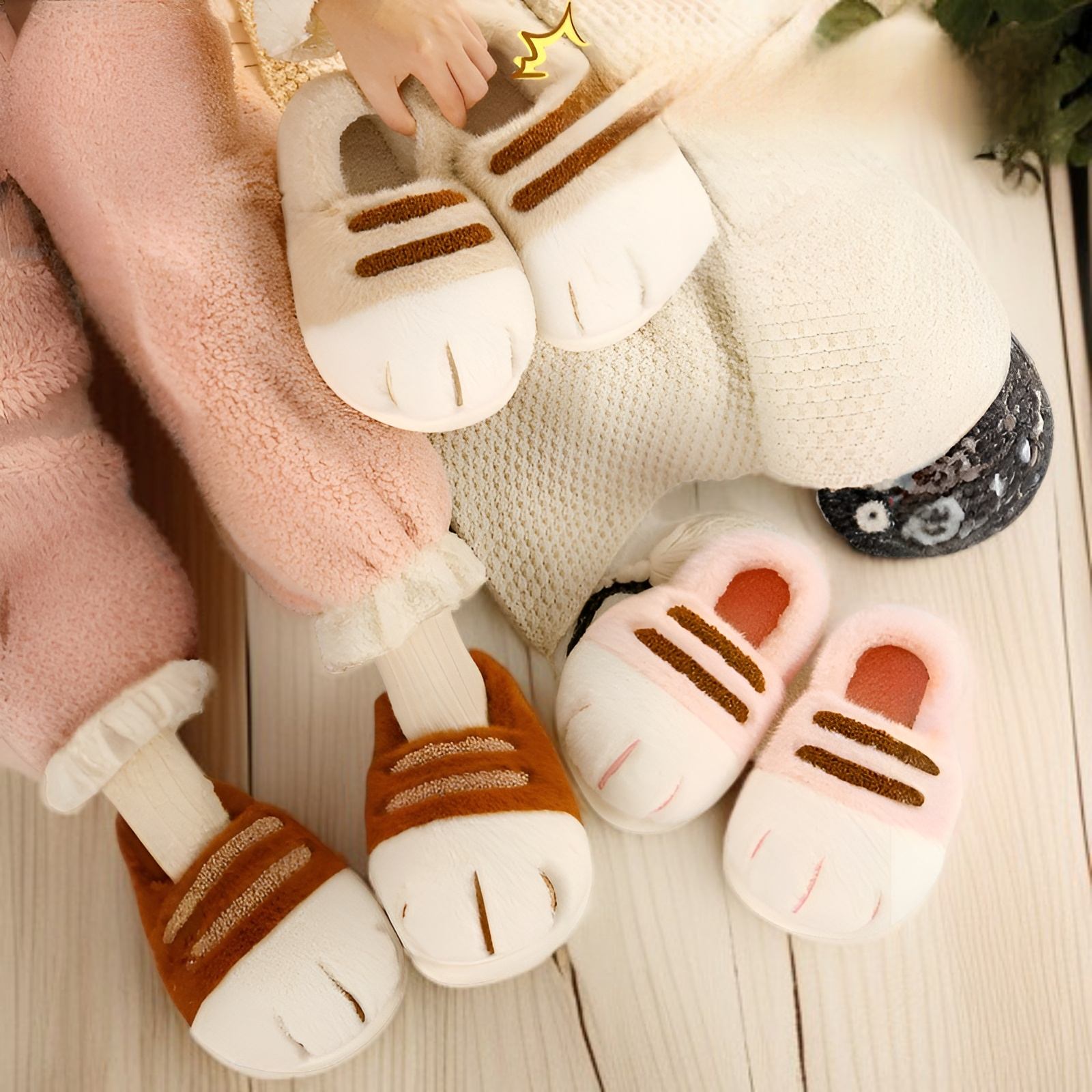 柔軟毛絨冬天室內拖鞋