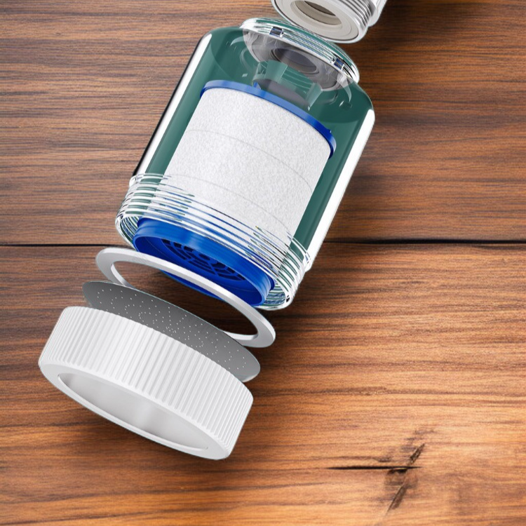 Close-up of faucet extension filter preventing water splashes