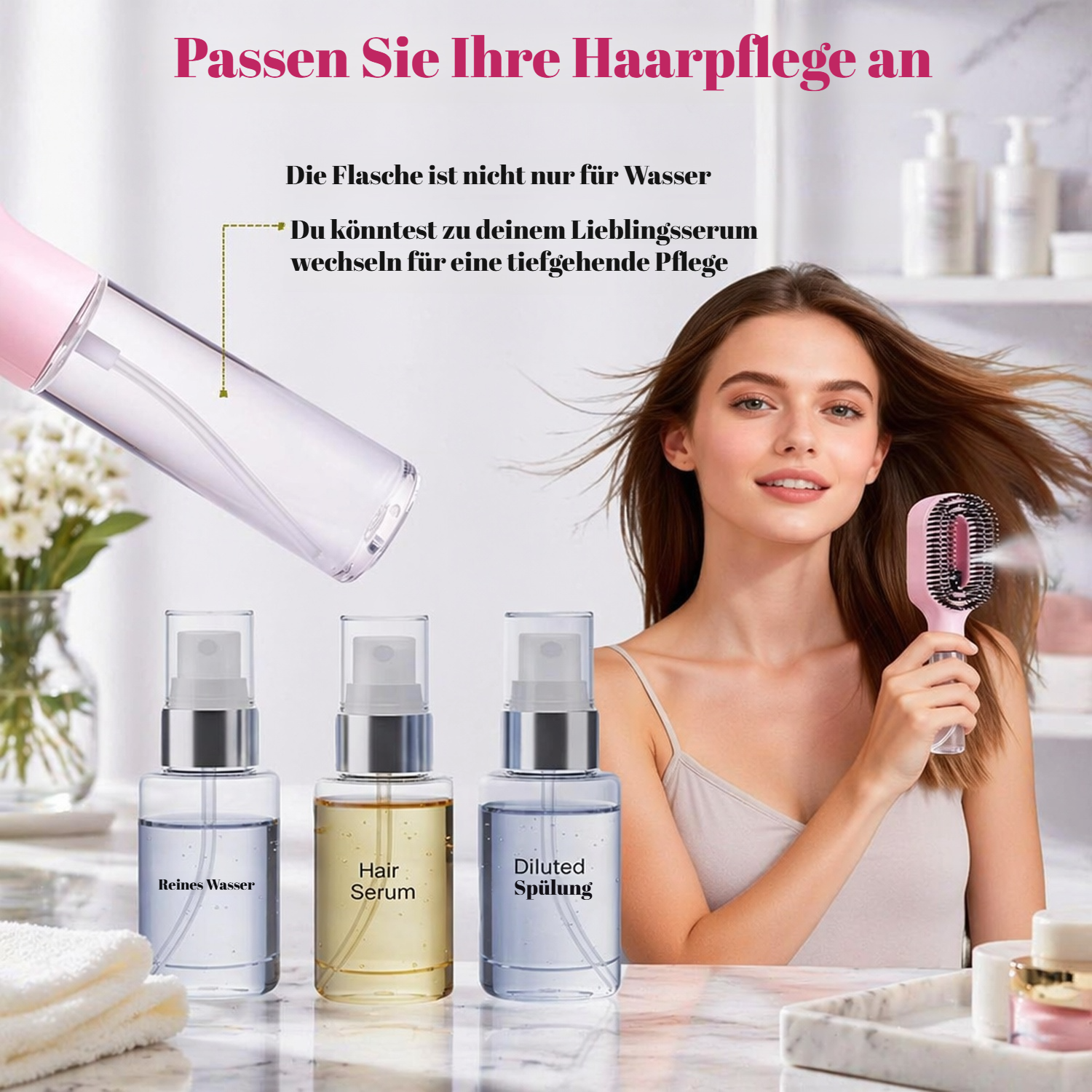 Anwendung des Pflegeöl-Sprays auf der Kopfhaut