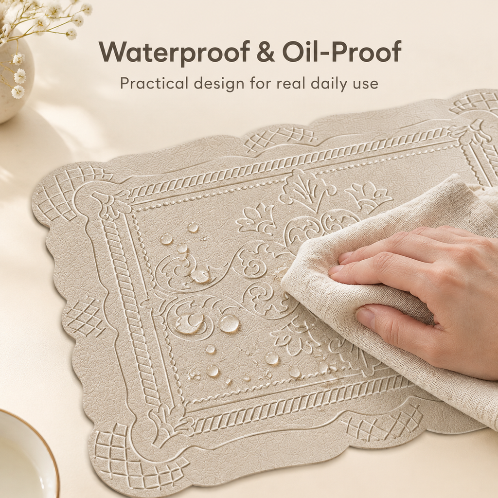 Vintage Embossed Faux Leather Placemat Nordic Totem Heat Resistant Waterproof Table Mat
