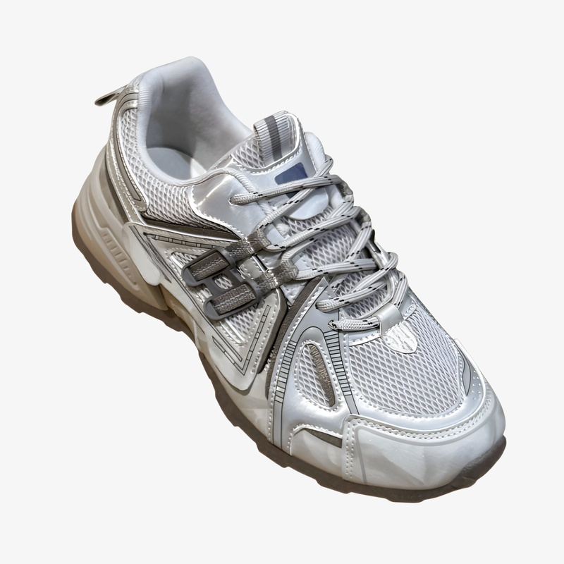 厚底メッシュ通気性フォレストガンプシューズ、女性用2025年秋新作、丸いつま先と万能カジュアルスポーツシューズの小さなスポーツシューズ